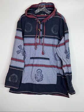 Earthbound Blue Tribal Pullover Hooded Sweatshirt XL